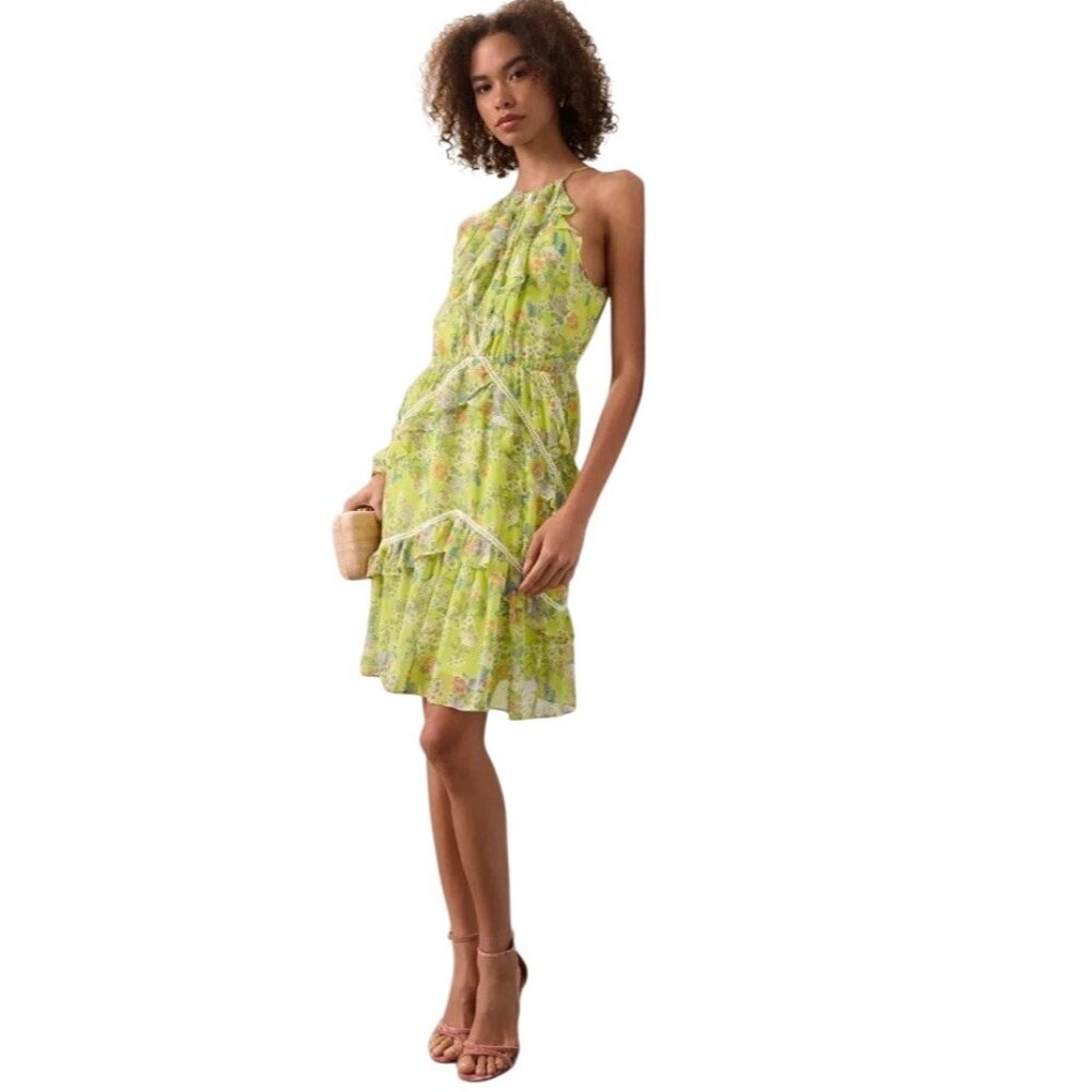 Marissa Webb Collective x RTR Women’s 6 Yellow Ruffle Halter Floral Mini Dress - Picture 11 of 16